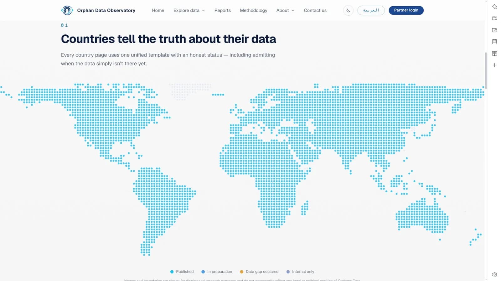 World map with a four-state data availability legend
