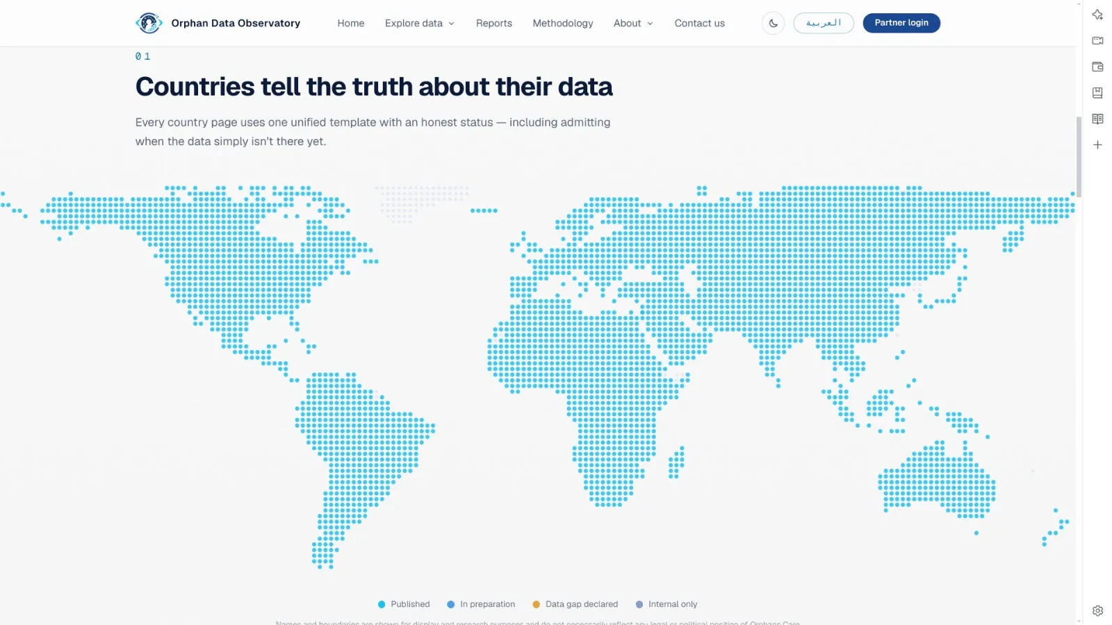 World map with a four-state data availability legend